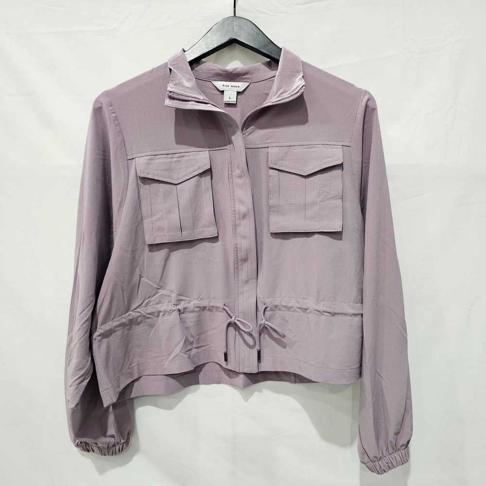Rae Mode Womans Large Mauve Purple Utility Zip Up Light Jacket Drawstring Waist
